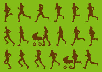 Environmental marathon runners people silhouettes illustration