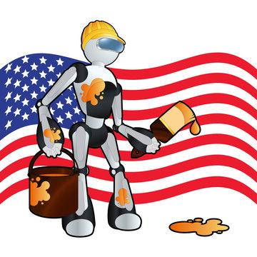 American construction painter robot background illustration