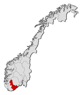Map of Norway, Aust-Agder highlighted