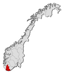 Map of Norway, Vest-Agder highlighted