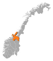 Map of Norway, Sør-Trøndelag highlighted