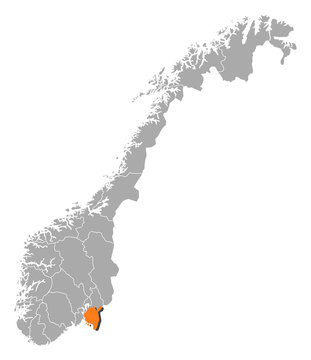 Map of Norway, Østfold highlighted