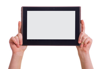 Hände halten Tablet PC