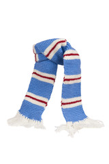 Warm knitted scarf with stripes isolated on white