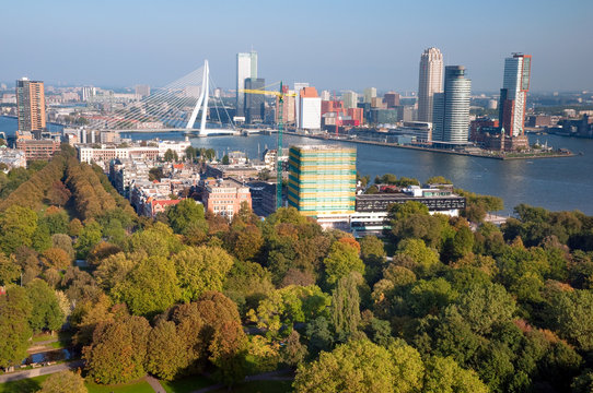 View of part of Rotterdam city  and park from Euromast tower - N