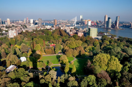 View of Rotterdam city  and park from Euromast tower - Netherlan