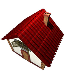 3D Home Red Roof House Icon Isolated On White Background