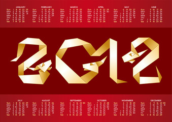 Calendar - Folded Dragon Origami 2012 Year