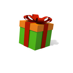 green gift box with ared bow, 3D image