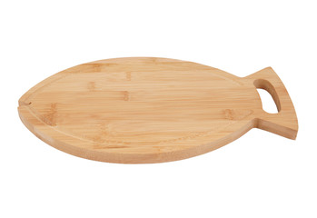 Fish shaped cutting board isolated on white