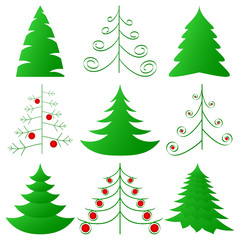 symbolic Christmas trees and decorated ones
