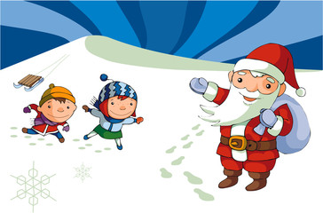 Kids are running to Santa