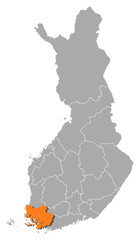 Map of Finland, Finland Proper highlighted