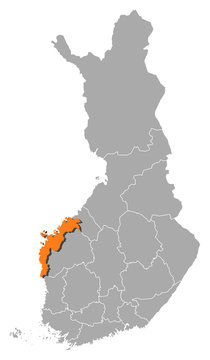 Map of Finland, Ostrobothnia highlighted
