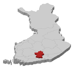 Map of Finland, Päijänne Tavastia highlighted