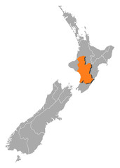 Map of New Zealand, Hawke's Bay highlighted