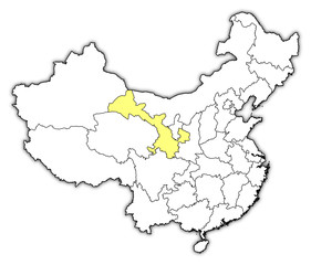 Map of China, Gansu highlighted