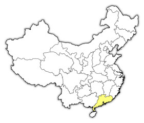 Map of China, Guangdong highlighted