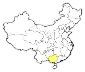 Map of China, Guangxi highlighted