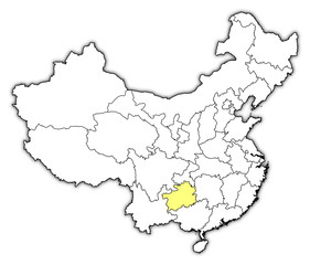 Map of China, Guizhou highlighted