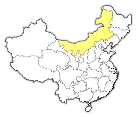 Map of China, Inner Mongolia highlighted