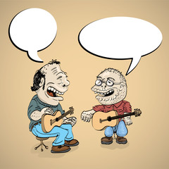 two cartoon folk singer with guitar - illustration