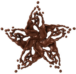 Splashing star: Liquid chocolate with drops isolated