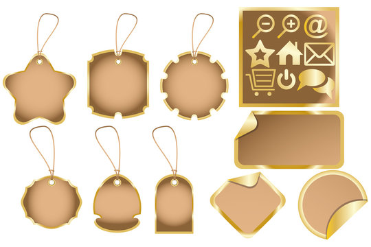 Dummies for various labels and golden web icons