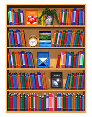 Wooden bookcase with lot of color books