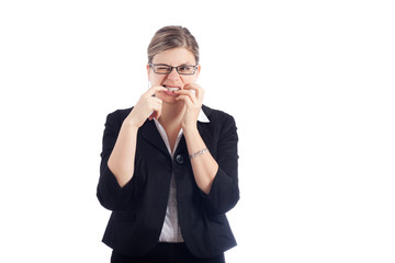 Stressed woman biting nails