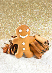smiling gingerbread man with christmas spices