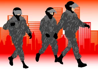 Velvet curtains Military Police in city