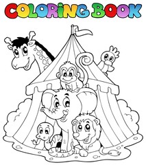Animaux de livre de coloriage dans la tente