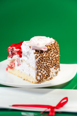 a piece of delicious cake and paper for text