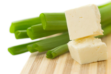 Cubed cheese with green onion