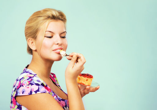 Lovely Girl Eating Fruit Cake