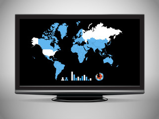 Modern TV with Earth map and statistics