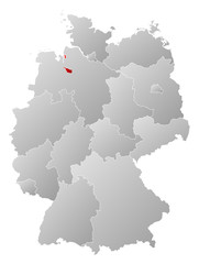 Map of Germany, Bremen highlighted
