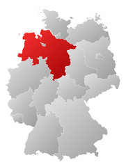 Fototapeta premium Map of Germany, Lower Saxony highlighted