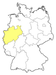 Map of Germany, North Rhine-Westphalia highlighted