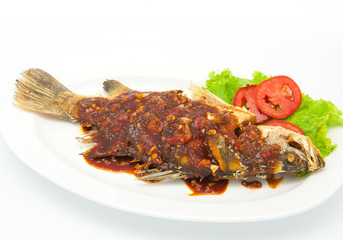 Fried snapper with chili sauce