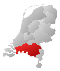 Obraz premium Map of Netherlands, North Brabant highlighted