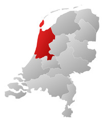 Map of Netherlands, North Holland highlighted