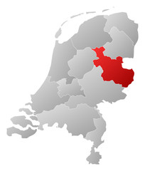 Map of Netherlands, Overijssel highlighted