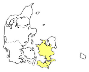 Map of Danmark, Zealand highlighted