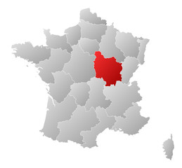 Map of France, Burgundy highlighted