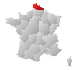 Map of France, Nord-Pas-de-Calais highlighted