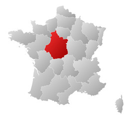 Map of France, Centre highlighted