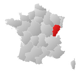 Map of France, Franche-Comté highlighted