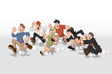 Cartoon people running. High speed race.